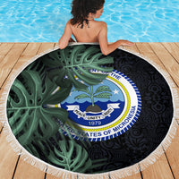 Federated States Of Micronesia Beach Blanket FSM Tropical Monstera Leaf Dark Tribal Pattern