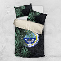 Federated States Of Micronesia Bedding Set FSM Tropical Monstera Leaf Dark Tribal Pattern