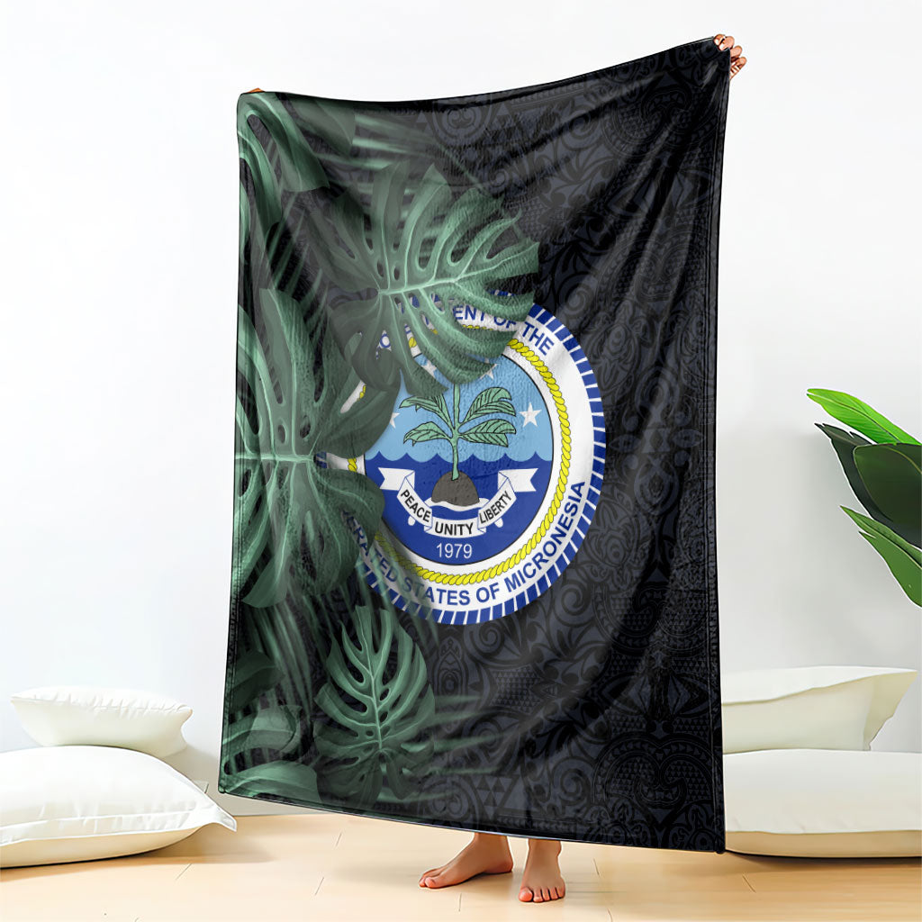 Federated States Of Micronesia Blanket FSM Tropical Monstera Leaf Dark Tribal Pattern