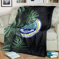 Federated States Of Micronesia Blanket FSM Tropical Monstera Leaf Dark Tribal Pattern