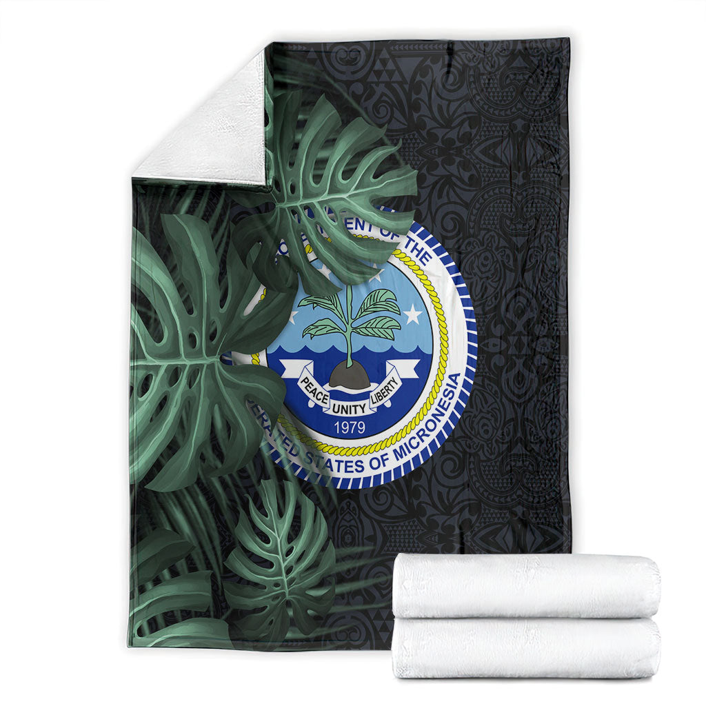 Federated States Of Micronesia Blanket FSM Tropical Monstera Leaf Dark Tribal Pattern