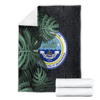 Federated States Of Micronesia Blanket FSM Tropical Monstera Leaf Dark Tribal Pattern
