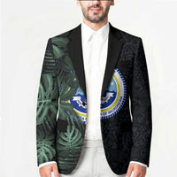 Federated States Of Micronesia Blazer FSM Tropical Monstera Leaf Dark Tribal Pattern