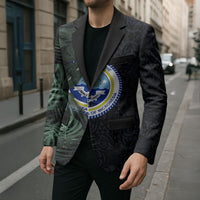 Federated States Of Micronesia Blazer FSM Tropical Monstera Leaf Dark Tribal Pattern
