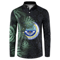 Federated States Of Micronesia Button Sweatshirt FSM Tropical Monstera Leaf Dark Tribal Pattern