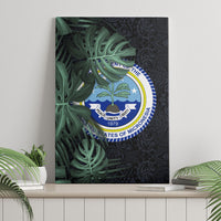 Federated States Of Micronesia Canvas Wall Art FSM Tropical Monstera Leaf Dark Tribal Pattern