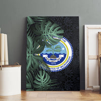 Federated States Of Micronesia Canvas Wall Art FSM Tropical Monstera Leaf Dark Tribal Pattern