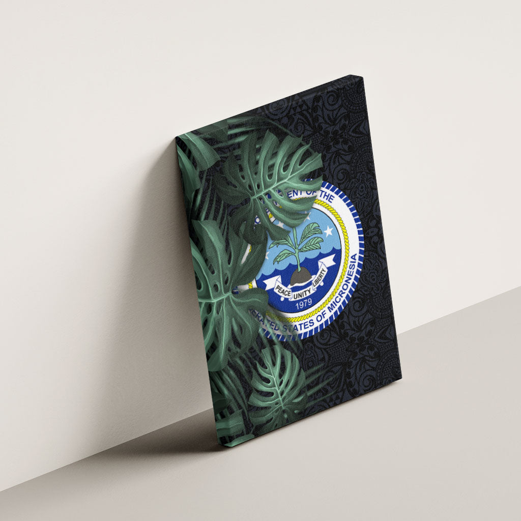 Federated States Of Micronesia Canvas Wall Art FSM Tropical Monstera Leaf Dark Tribal Pattern