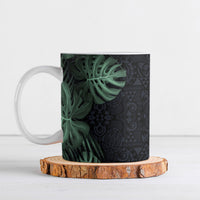 Federated States Of Micronesia Ceramic Mug FSM Tropical Monstera Leaf Dark Tribal Pattern