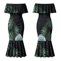 Federated States Of Micronesia Couples Matching Mermaid Dress and Long Sleeve Button Shirt FSM Tropical Monstera Leaf Dark Tribal Pattern