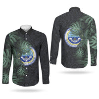 Federated States Of Micronesia Couples Matching Short Sleeve Bodycon Dress and Long Sleeve Button Shirt FSM Tropical Monstera Leaf Dark Tribal Pattern