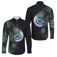 Federated States Of Micronesia Family Matching Long Sleeve Bodycon Dress and Hawaiian Shirt FSM Tropical Monstera Leaf Dark Tribal Pattern