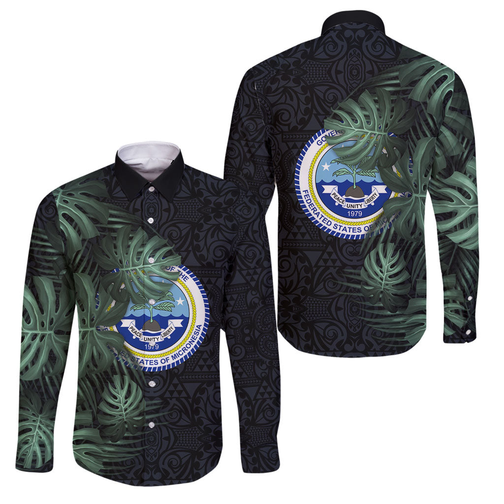 Federated States Of Micronesia Family Matching Tank Maxi Dress and Hawaiian Shirt FSM Tropical Monstera Leaf Dark Tribal Pattern