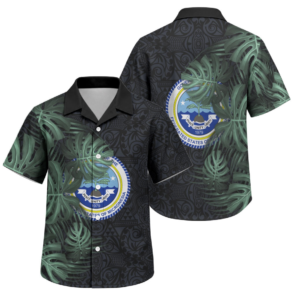 Federated States Of Micronesia Family Matching Tank Maxi Dress and Hawaiian Shirt FSM Tropical Monstera Leaf Dark Tribal Pattern