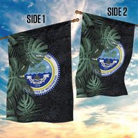 Federated States Of Micronesia Garden Flag FSM Tropical Monstera Leaf Dark Tribal Pattern