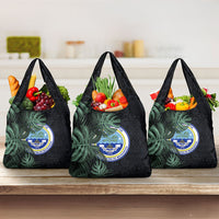 Federated States Of Micronesia Grocery Bag FSM Tropical Monstera Leaf Dark Tribal Pattern