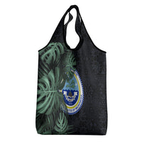 Federated States Of Micronesia Grocery Bag FSM Tropical Monstera Leaf Dark Tribal Pattern