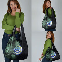 Federated States Of Micronesia Grocery Bag FSM Tropical Monstera Leaf Dark Tribal Pattern