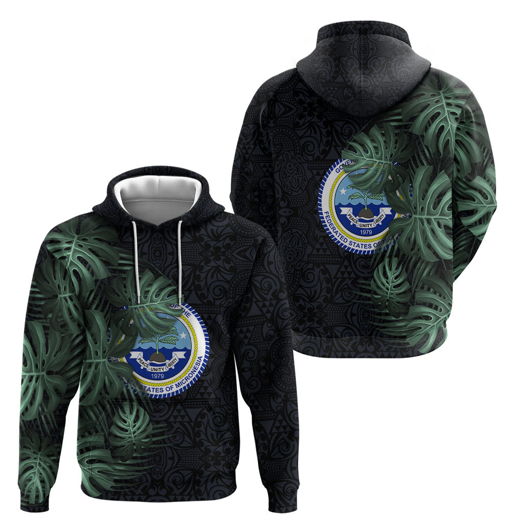 Federated States Of Micronesia Hoodie FSM Tropical Monstera Leaf Dark Tribal Pattern