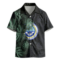 Federated States Of Micronesia Kid Hawaiian Shirt FSM Tropical Monstera Leaf Dark Tribal Pattern