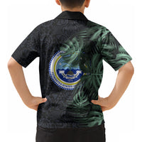 Federated States Of Micronesia Kid Hawaiian Shirt FSM Tropical Monstera Leaf Dark Tribal Pattern