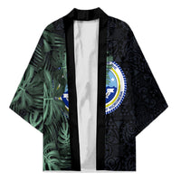 Federated States Of Micronesia Kimono FSM Tropical Monstera Leaf Dark Tribal Pattern