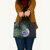 Federated States Of Micronesia Leather Bag FSM Tropical Monstera Leaf Dark Tribal Pattern