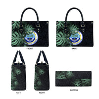 Federated States Of Micronesia Leather Bag FSM Tropical Monstera Leaf Dark Tribal Pattern