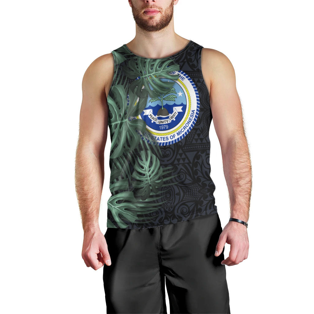 Federated States Of Micronesia Men Tank Top FSM Tropical Monstera Leaf Dark Tribal Pattern
