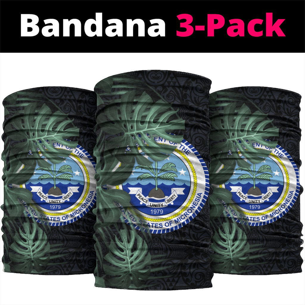 Federated States Of Micronesia Neck Gaiter FSM Tropical Monstera Leaf Dark Tribal Pattern TS04 package One Size: 25*50cm Black Green - Polynesian Pride