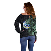 Federated States Of Micronesia Off Shoulder Sweater FSM Tropical Monstera Leaf Dark Tribal Pattern