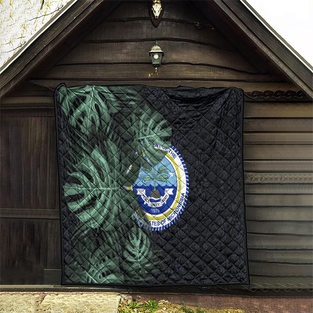 Federated States Of Micronesia Quilt FSM Tropical Monstera Leaf Dark Tribal Pattern