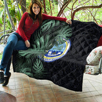 Federated States Of Micronesia Quilt FSM Tropical Monstera Leaf Dark Tribal Pattern