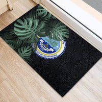Federated States Of Micronesia Rubber Doormat FSM Tropical Monstera Leaf Dark Tribal Pattern