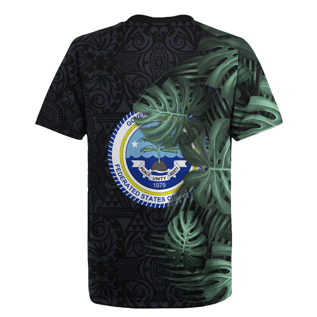 Federated States Of Micronesia Rugby Jersey FSM Tropical Monstera Leaf Dark Tribal Pattern