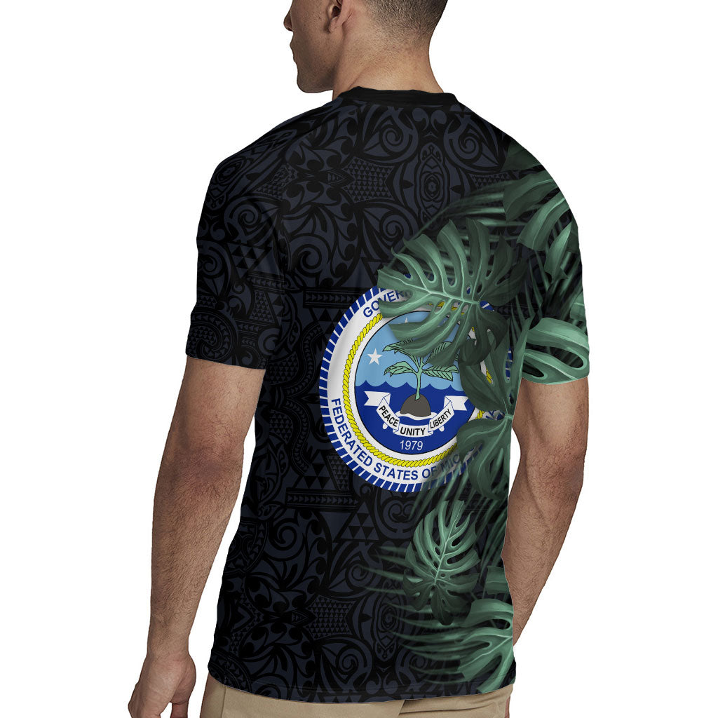 Federated States Of Micronesia Rugby Jersey FSM Tropical Monstera Leaf Dark Tribal Pattern