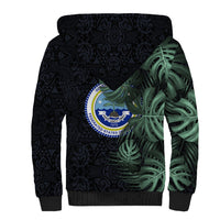 Federated States Of Micronesia Sherpa Hoodie FSM Tropical Monstera Leaf Dark Tribal Pattern