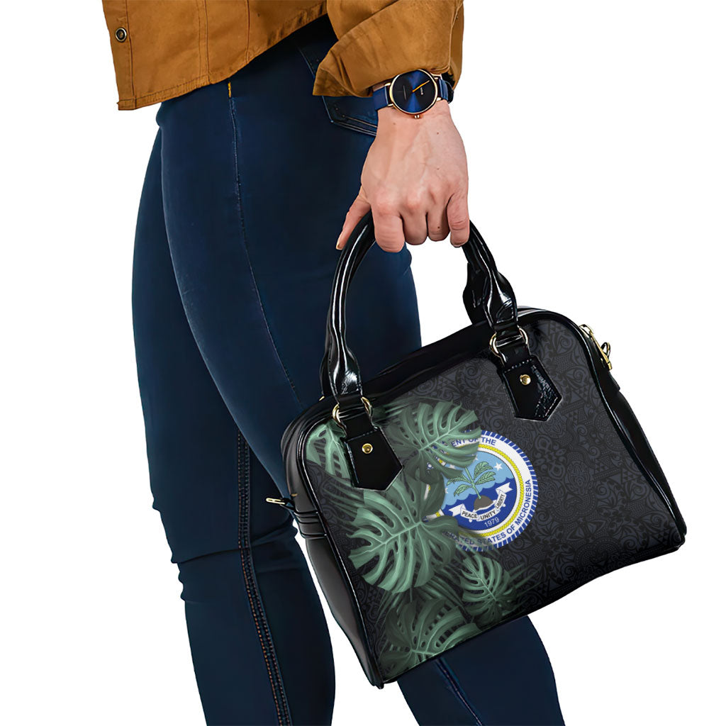 Federated States Of Micronesia Shoulder Handbag FSM Tropical Monstera Leaf Dark Tribal Pattern