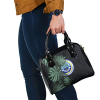 Federated States Of Micronesia Shoulder Handbag FSM Tropical Monstera Leaf Dark Tribal Pattern