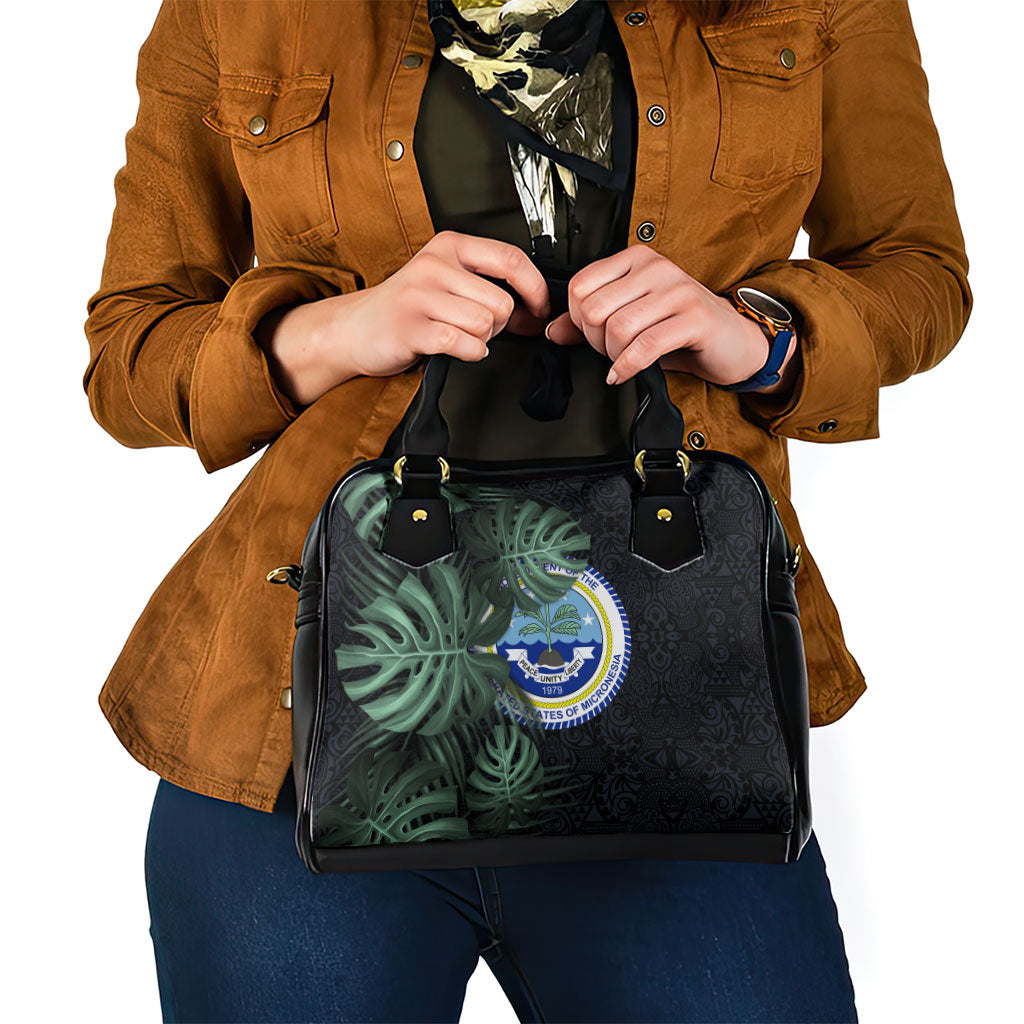 Federated States Of Micronesia Shoulder Handbag FSM Tropical Monstera Leaf Dark Tribal Pattern