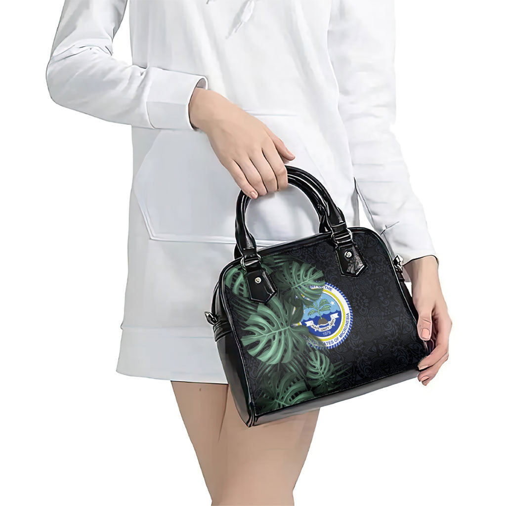 Federated States Of Micronesia Shoulder Handbag FSM Tropical Monstera Leaf Dark Tribal Pattern