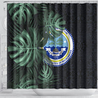 Federated States Of Micronesia Shower Curtain FSM Tropical Monstera Leaf Dark Tribal Pattern