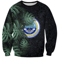 Federated States Of Micronesia Sweatshirt FSM Tropical Monstera Leaf Dark Tribal Pattern