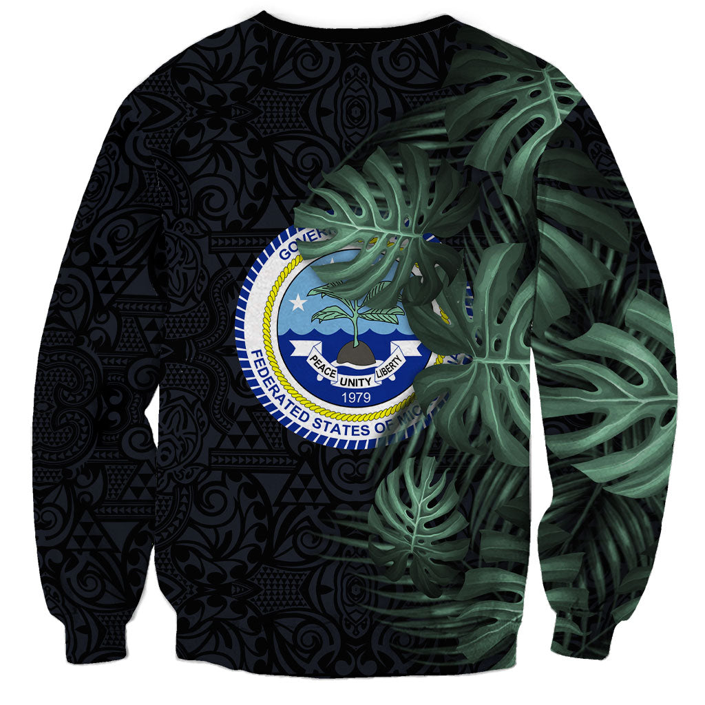 Federated States Of Micronesia Sweatshirt FSM Tropical Monstera Leaf Dark Tribal Pattern