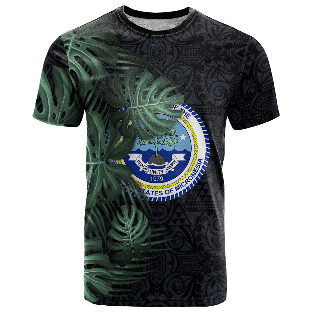 Federated States Of Micronesia T Shirt FSM Tropical Monstera Leaf Dark Tribal Pattern