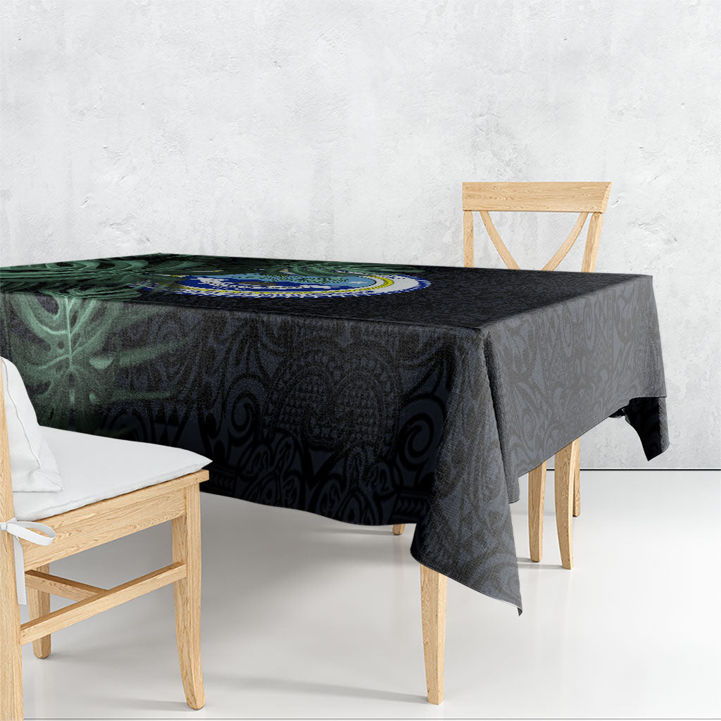 Federated States Of Micronesia Tablecloth FSM Tropical Monstera Leaf Dark Tribal Pattern