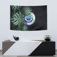 Federated States Of Micronesia Tapestry FSM Tropical Monstera Leaf Dark Tribal Pattern
