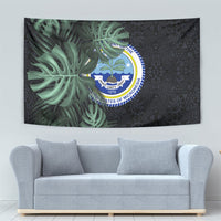 Federated States Of Micronesia Tapestry FSM Tropical Monstera Leaf Dark Tribal Pattern