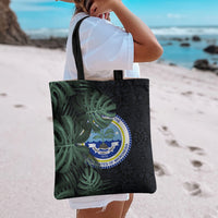 Federated States Of Micronesia Tote Bag FSM Tropical Monstera Leaf Dark Tribal Pattern