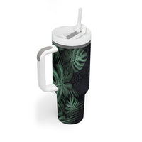 Federated States Of Micronesia Tumbler With Handle FSM Tropical Monstera Leaf Dark Tribal Pattern